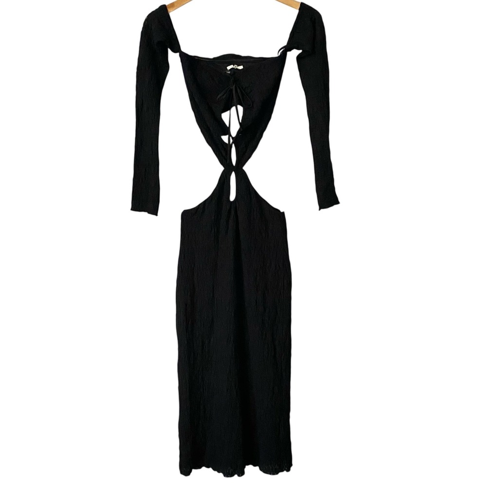 Revolve Tularosa Black Textured Cut-Out Lace-Up Long Sleeve Midi Dress Sz‎ Small